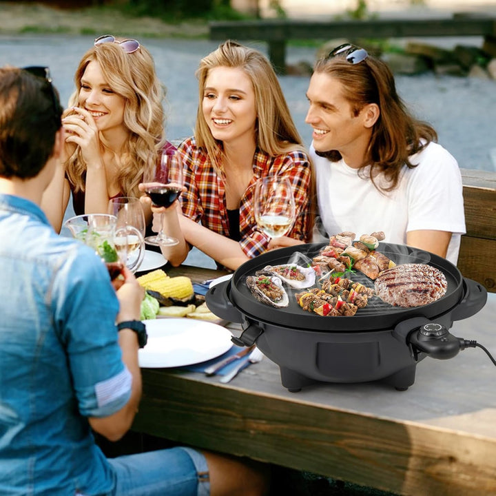 GYMAX 2-in-1 Elektrogrill, elektrischer Standgrill mit Antihaft-Grillplatte & Temperaturregelung, Ti