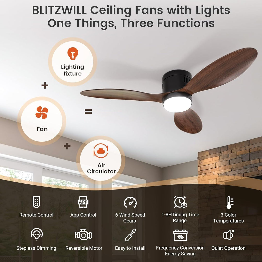 BLITZWILL Deckenventilator mit Beleuchtung, Ø132cm App Steuerung & Fernbedienung Deckenventilatoren