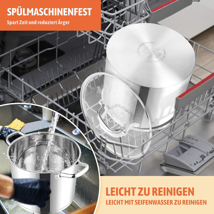 Joyfair Topf Kochtopf, 9,5 Liter Edelstahl Gross Topf Induktion mit Glasdeckel, 3 Lagen Stabiler Bod