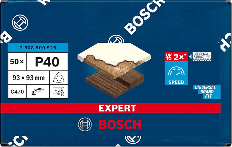 Bosch 50x EXPERT C470 Schleifblatt (für Farbe auf Holz, Hartholz, Ø 93x93 mm, Körnung 40, Profession