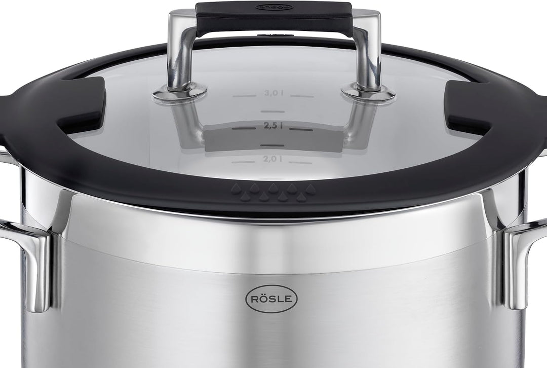RÖSLE SILENCE PRO Topf-Set 5-tlg., Universaltopfset mit 3 Kochtöpfen, 1 Bratentopf und 1 Stielkasser