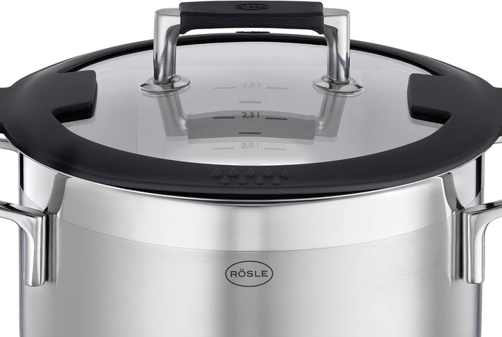 RÖSLE SILENCE PRO Topf-Set 5-tlg., Universaltopfset mit 3 Kochtöpfen, 1 Bratentopf und 1 Stielkasser