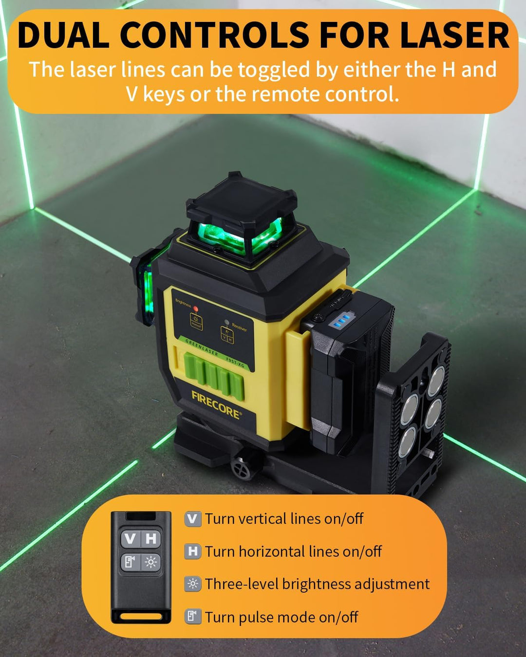 Kreuzlinienlaser mit Stativ, Firecore Laser-Wasserwaage Selbstnivellierend Linienlaser Grün, 3×360°