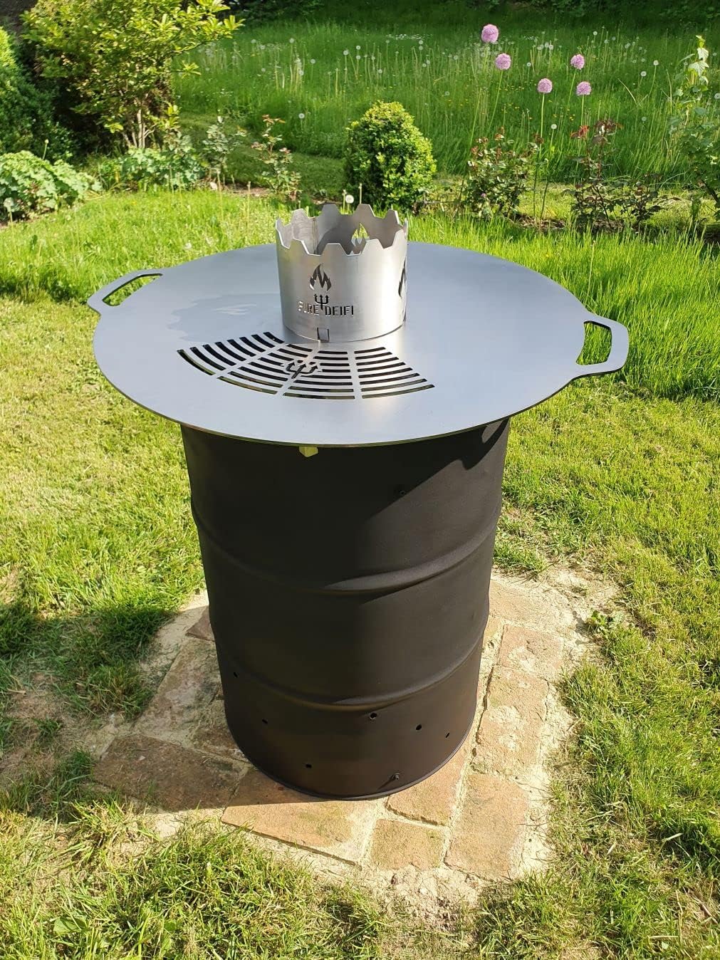 FireDeifi Set Feuerplatte + Wokaufsatz + Abstandshalter | Ø80 cm Grillplatte | Plancha | BBQ – hochw
