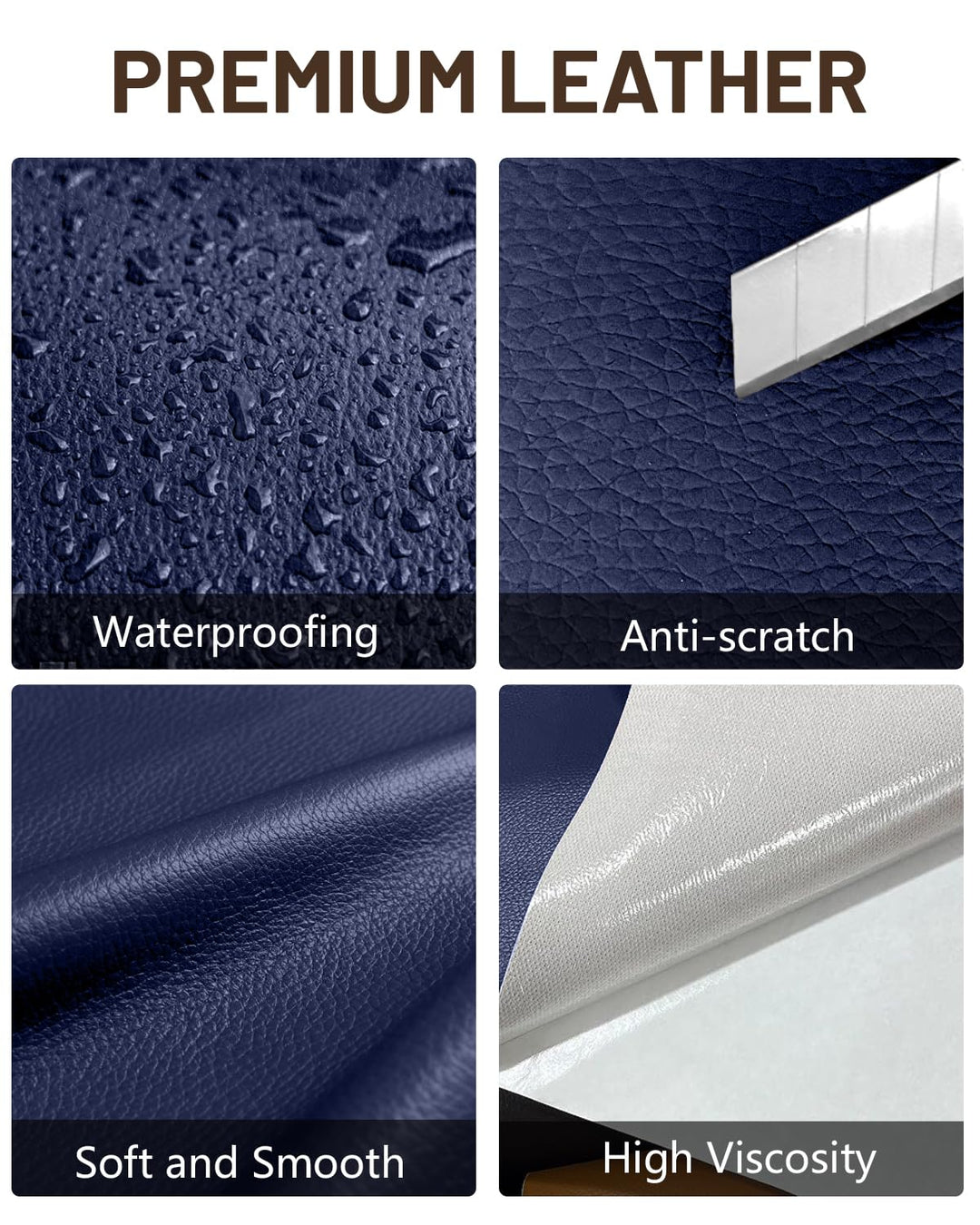 Leder Reparatur Set Glatt Marineblau,10x210 cm Kunstleder Selbstklebend, Umweltfreundliche & Geruchs
