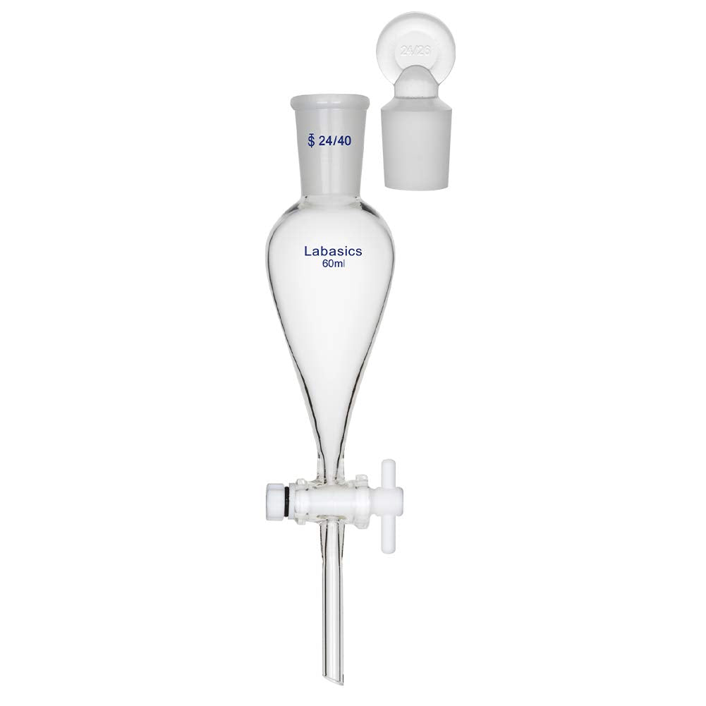 Labasics 60ml Borosilikatglas Konischer Scheidetrichter mit PTFE-Absperrhahn, Separatory Funnel 60 m
