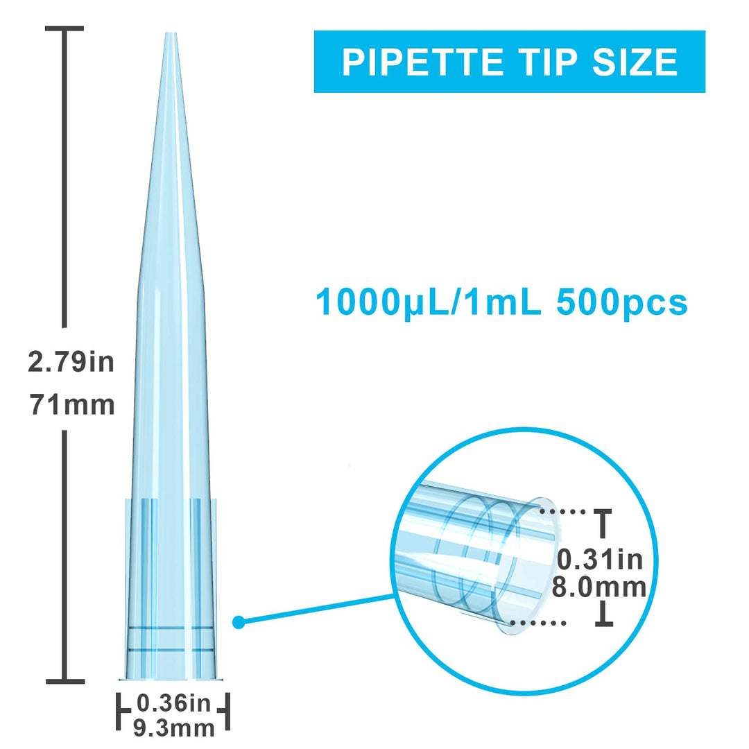 ONiLAB Pipettenspitzen 1000 UL/1ml 500 PCS Clear Blue Labor Universal Kunststoff Liquid Pipettspitze