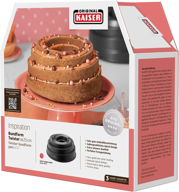 Original Kaiser Inspiration Twister Gugelhupfform 25 cm, Backform Gugelhupf mit aussergewöhnlicher S