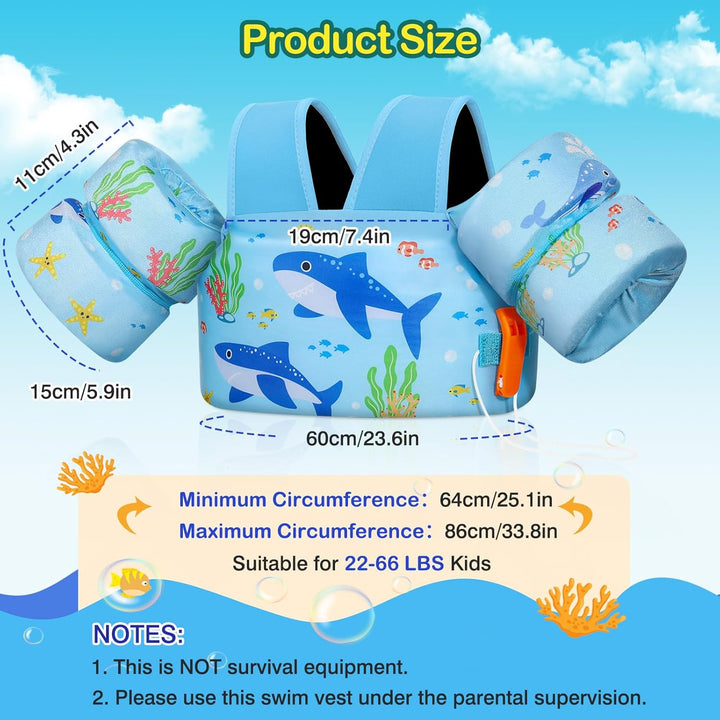 MoKo Kinder Schwimmflügel, Cartoon Schwimmweste mit Schultergurt Schwimmtraining Jacke Schwimmende B