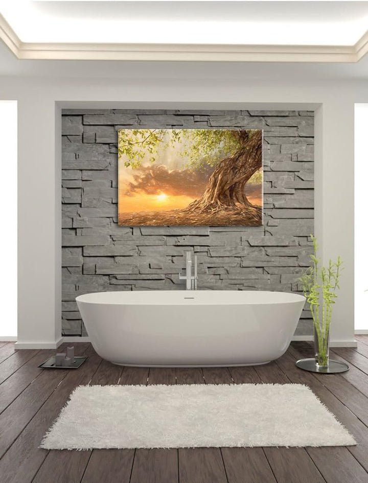 Pixxprint Verwurzelter starker Baum als Leinwandbild/Grösse: 100x70 / Wandbild/Kunstdruck/fertig bes