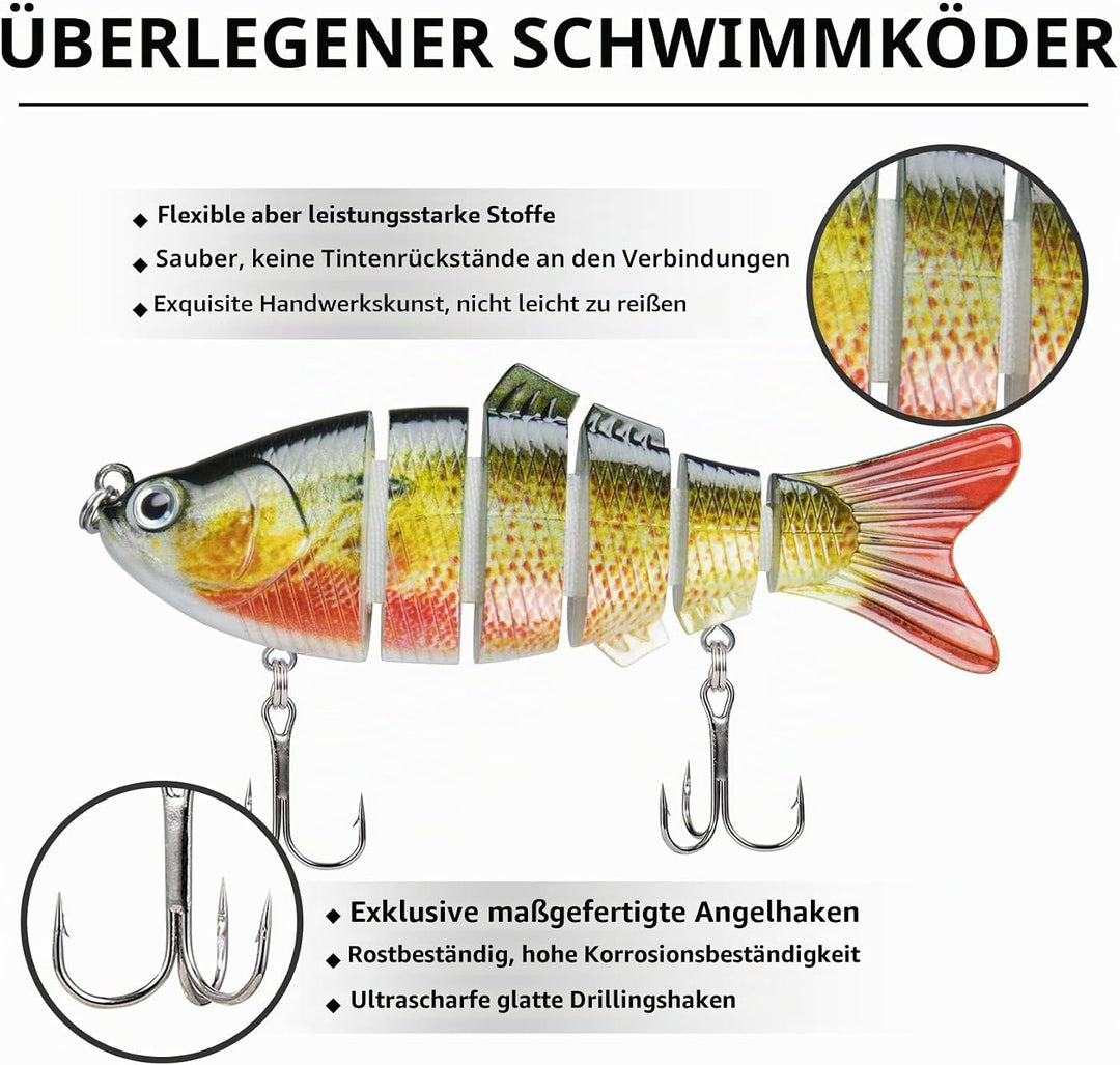 TRUSCEND Kunstköder Hecht, Fisch Köder für Zander Barsch Forellen Wobbler Swimbait, Angelköder Fisch