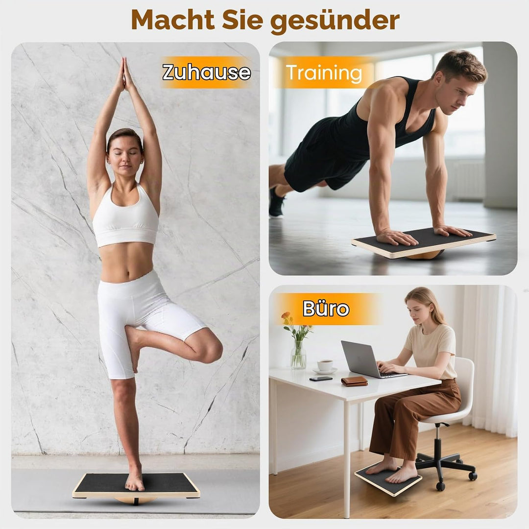 Balance Board aus Holz, 360° Balancebrett, 150kg belastbar, Stabil und Stark Professional Wobble Boa
