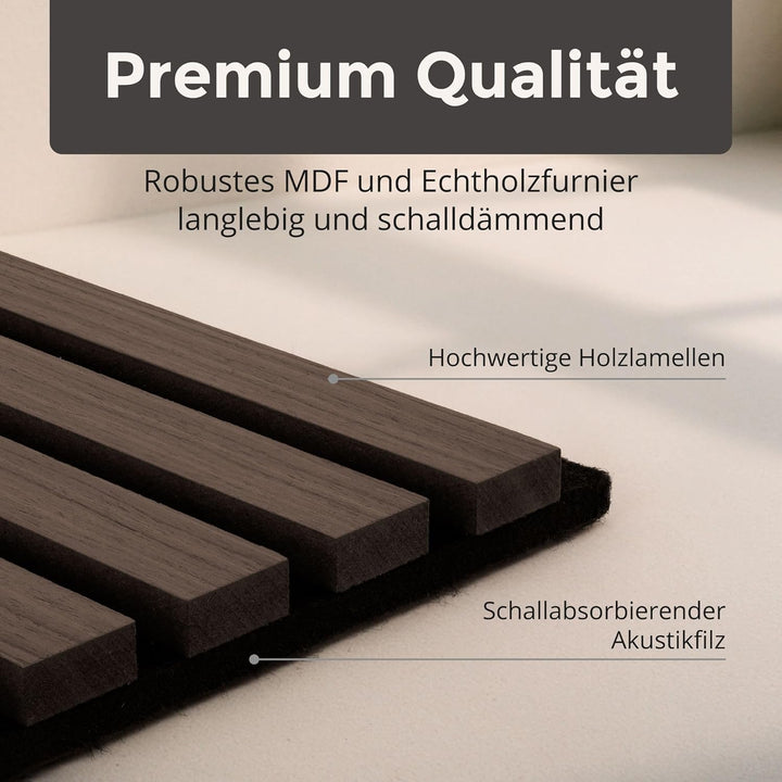 Akustikpaneele 60x60cm, 4 Stück Walnuss, Wandverkleidung Wanpaneele Holz, Lamellenwand mit Geräusche