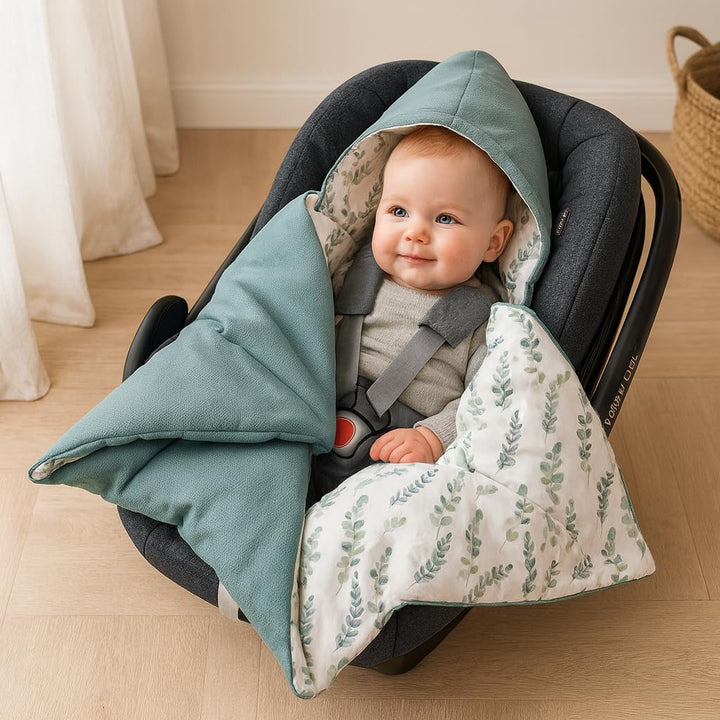 BABEES© Wattierte Einschlagdecke mit Füllung für Babyschale Autositz, Universal,V warm Minky VBaby D