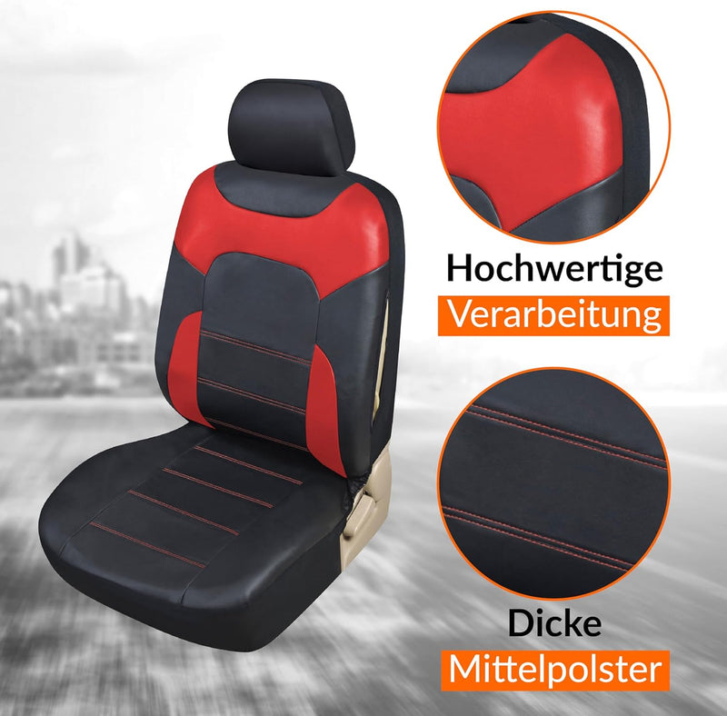 Upgrade4cars Sitzbezüge Auto Vordersitze Leder-Optik | Kunstleder Schonbezüge Set Universal Schwarz