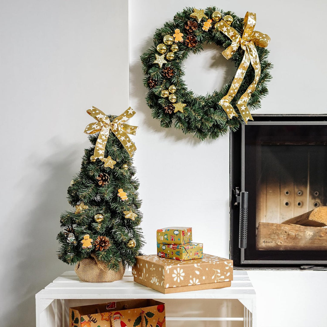 Creative Home Weihnachtsbaum Geschmückt Gold | Höhe 40 cm | Künstlicher Weihnachtsbaum klein Tannenb