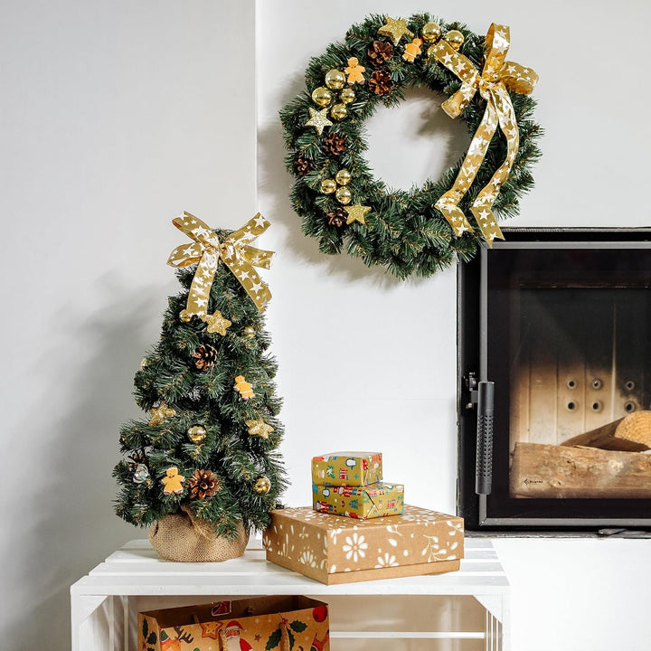 Creative Home Weihnachtsbaum Geschmückt Gold | Höhe 40 cm | Künstlicher Weihnachtsbaum klein Tannenb