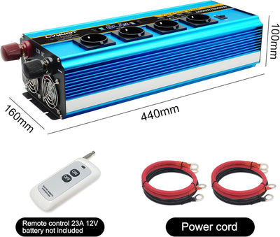 Yinleader Wechselrichter 24V 230V Reiner Sinus 4000W /8000W Spannungswandler 3 Steckdosen und 4 USB