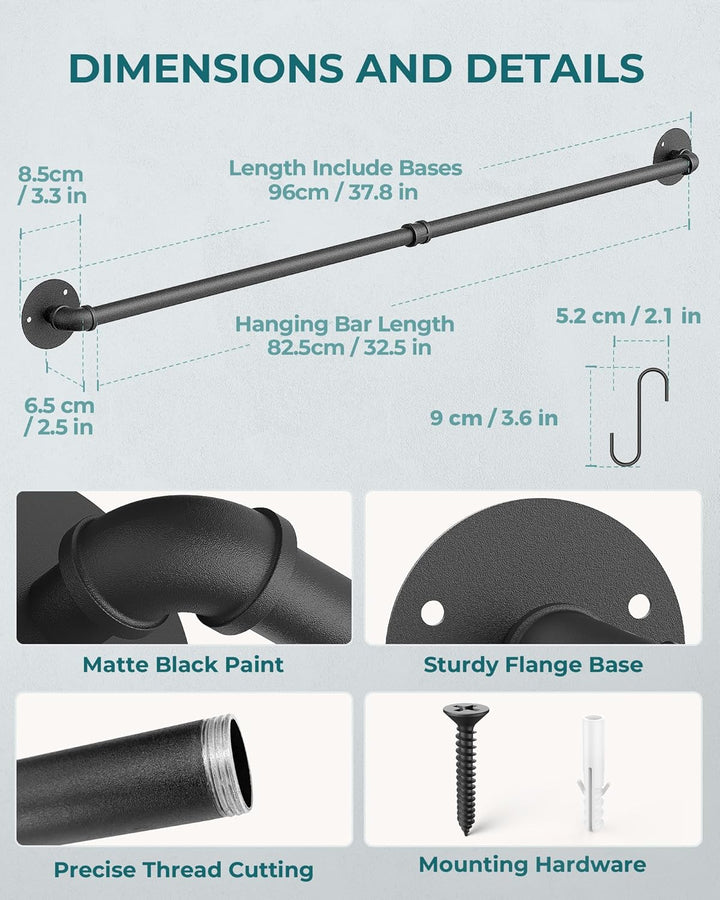 OROPY küchenregal - 97cm Industrieller Stil Wandmontage Hängeleisten für Töpfe Küche Utensilien Gest