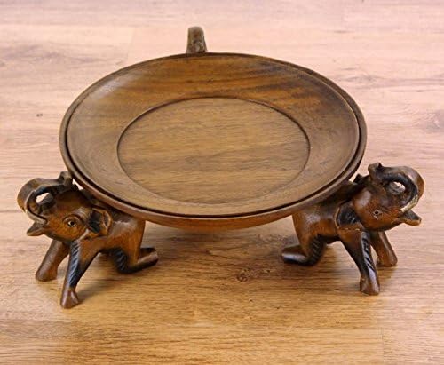 livasia Obstschale, Gebäckschale mit Elefanten aus Holz, Brotschale, asiatische Deko Schale Run, Hol