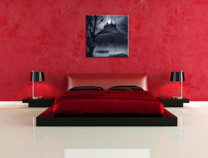 Pixxprint Düstere Burg, Format: 70x70 auf Leinwand, XXL riesige Bilder fertig gerahmt mit Keilrahmen