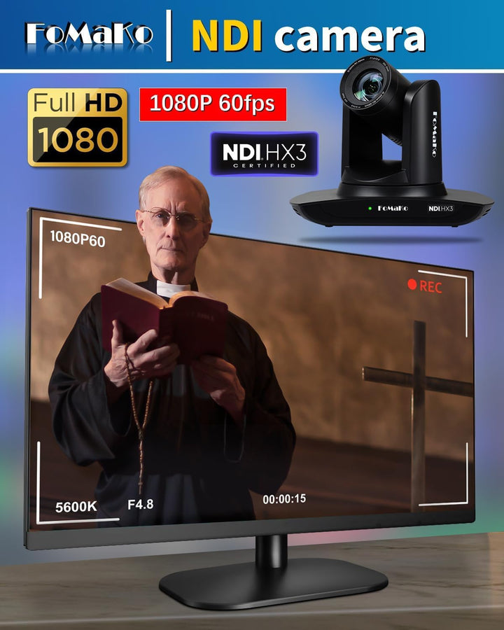 FoMaKo NDI HX3 PTZ Kamera KI-Auto-Tracking 20x Optischer Zoom mit HDMI/USB3.0/LAN(PoE) für Live-Gott