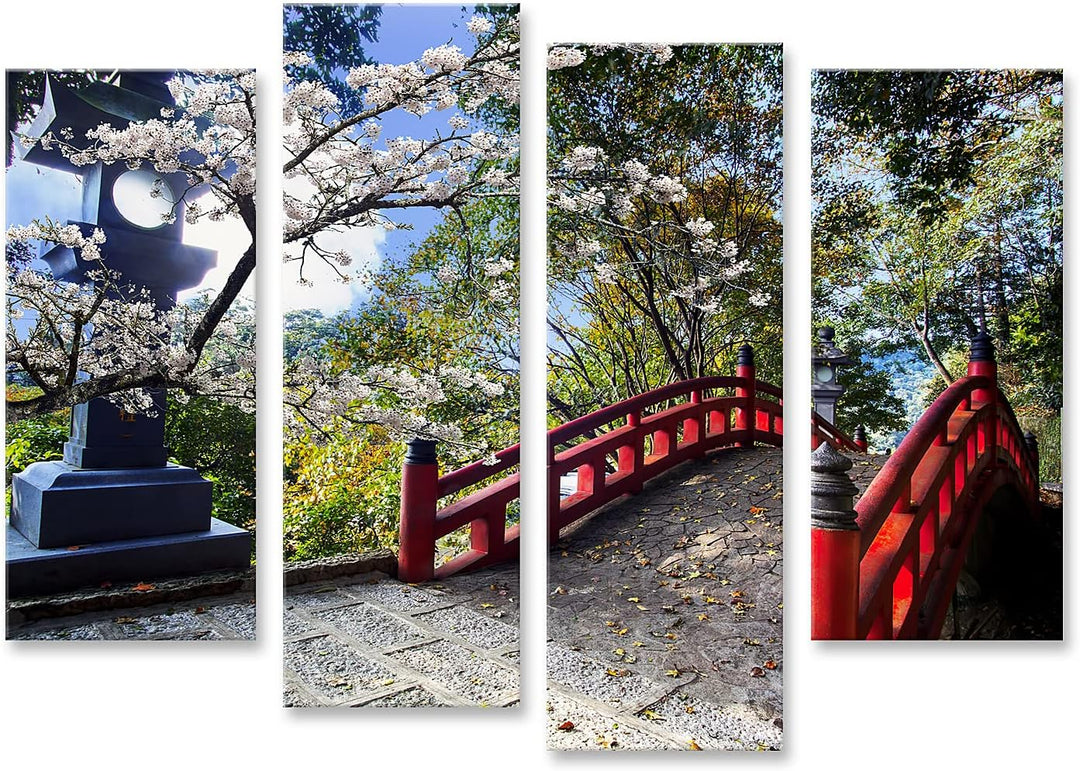 islandburner Bild auf Leinwand Sakura Japan Tempel An Roter Brücke Bilder Wandbilder Poster Leinwand