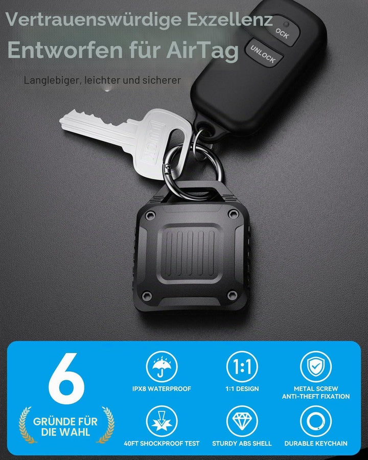 DDJ 4 Pack Air Tracker Tags Halter für Apple Airtag, IPX8 wasserdichte Schutzhülle mit Metall Schlüs