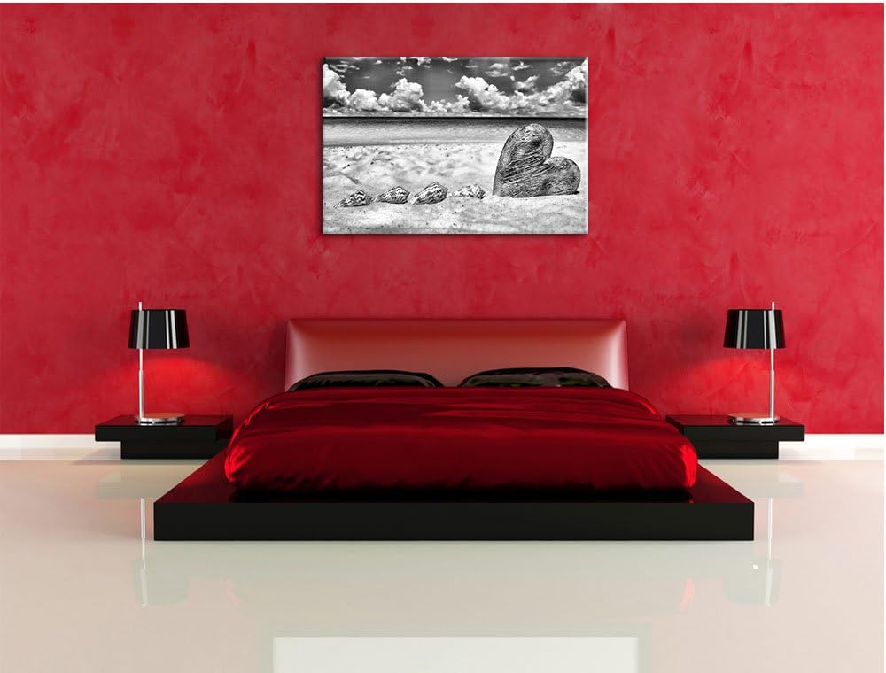 Pixxprint Sandstrand mit Muscheln als Leinwandbild/Grösse: 100x70 cm/Wandbild/Kunstdruck/fertig besp