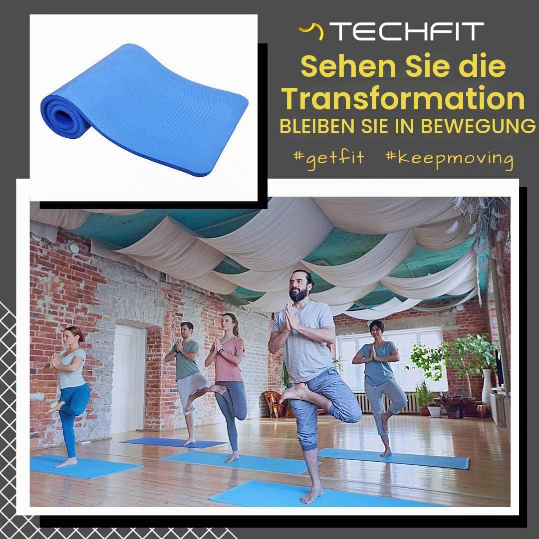 TechFit Yogamatte Rutschfest für das Fitnessstudio zu Hause - Pilates Matte für das Heimtraining, Yo