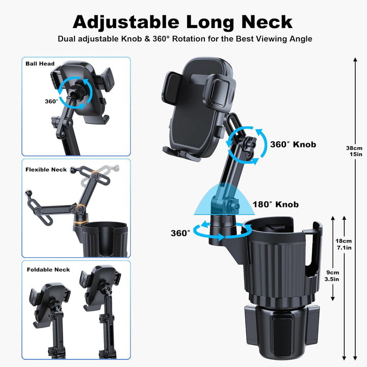 Getränkehalter Handyhalterung, 2-in-1 Universal-Getränkehalter-Expander mit langem Arm, 360° drehbar