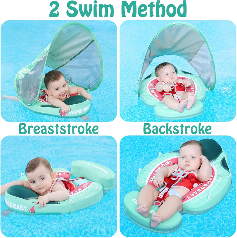 HECCEI Schwimmreifen Baby, Neueste Mambobaby Schwimmring mit Sonnendach Schwanz Weich und Hautfreund