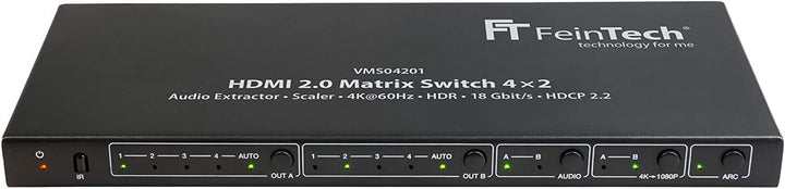 FeinTech VMS04201 HDMI Matrix Switch 4x2 mit Audio Extractor Scaler Ultra-HD 4K 60Hz HDR 2x4, mit AR
