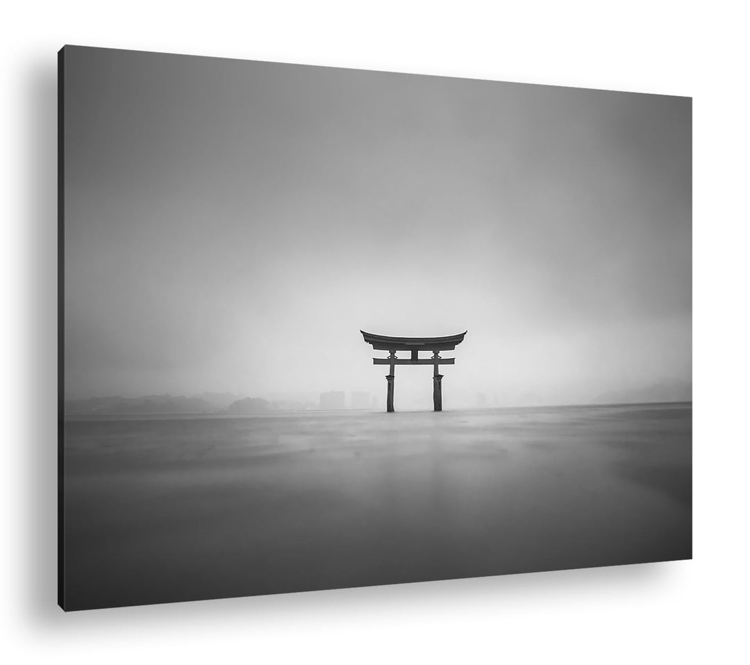 deyoli Schrein in Japan am Meer Format: 80x60 cm Effekt: Schwarz/Weiss als Leinwandbild, Motiv ferti