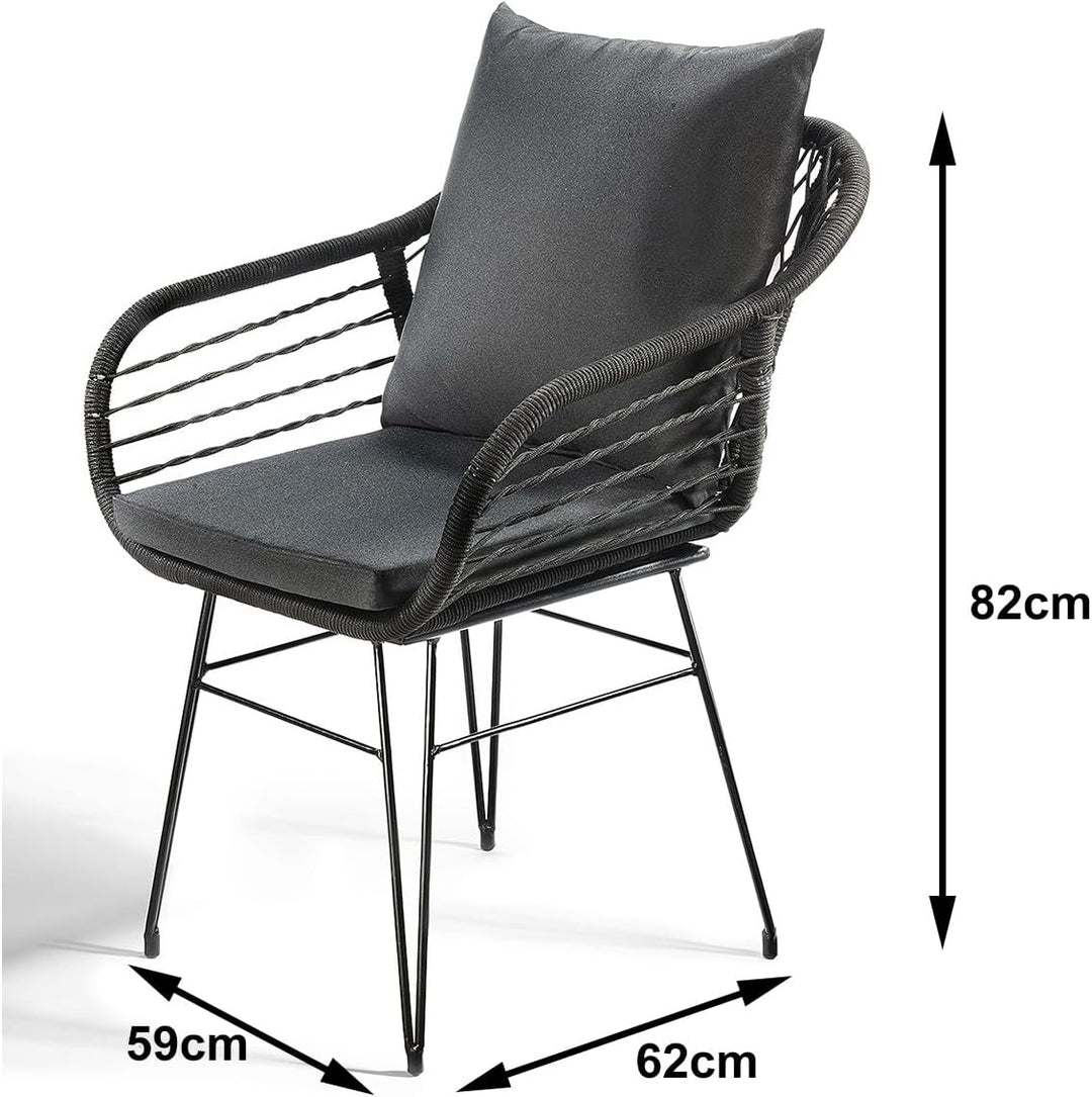 Kobolo Esszimmerstuhl Stuhl - Retro-Look-Black - Schwarz - Metall und Seil - inkl. Kissen