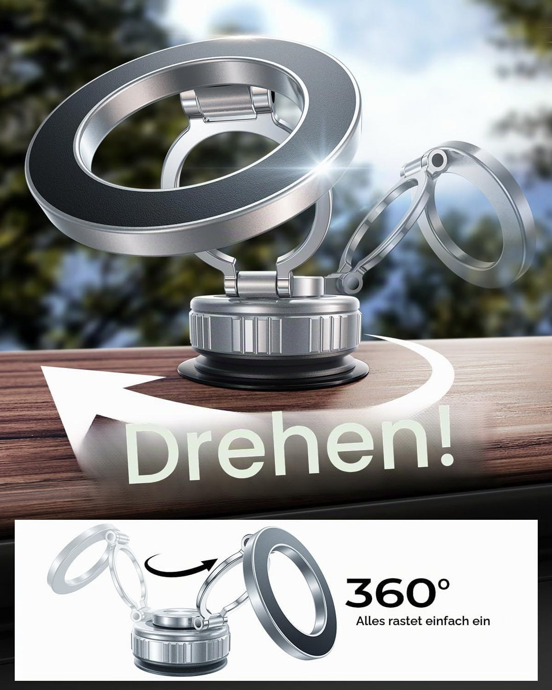 DIMONCOAT 2026 Verbesserte 360° drehbare Vakuum-Magnet-Handyhalterung für Auto, für Saugnapf-Handyha