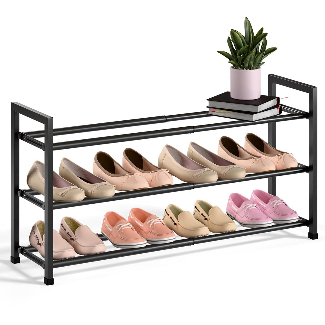 Bumusty Schuhregal 3 Etagen Ausziehbar, 45 bis 83 cm Verstellbar Metall Schuhablage, für kleine Räum