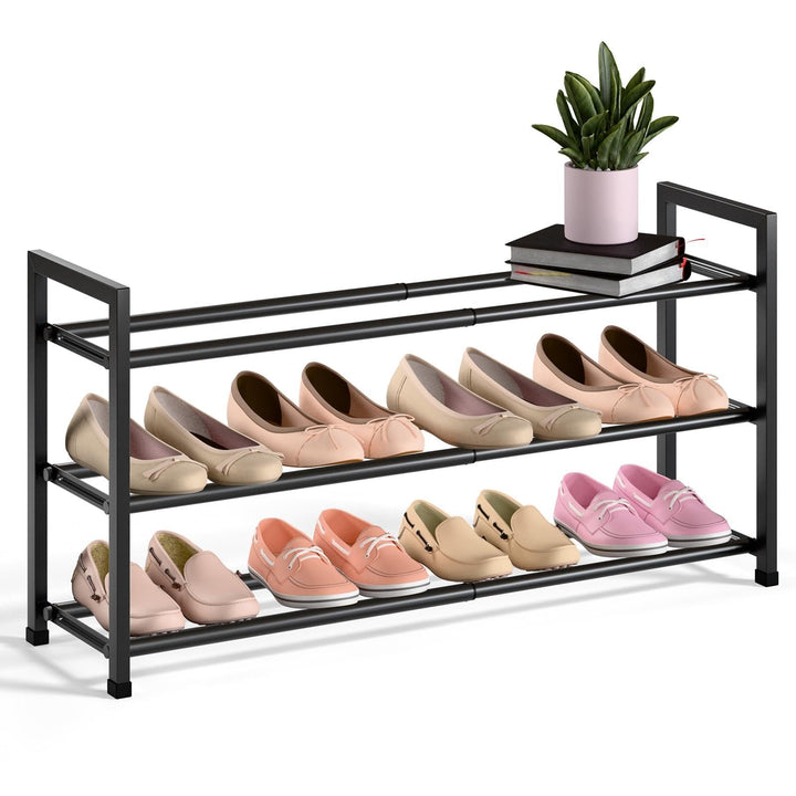 Bumusty Schuhregal 3 Etagen Ausziehbar, 45 bis 83 cm Verstellbar Metall Schuhablage, für kleine Räum