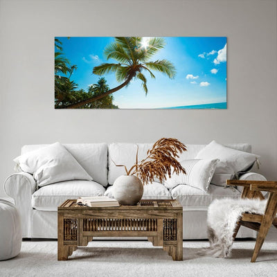 Wandbilder Dekoration Wohnzimmer Strand Palme Meer Panorama Bilder auf Leinwand 120x50cm Leinwandbil