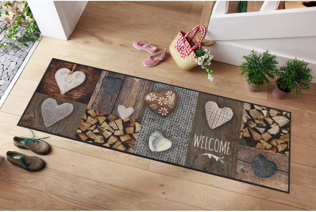 Salonloewe Fussmatte waschbar Rosis Patch 60x180 cm Sauberlaufmatte Flur-Läufer Wohn-Teppich Herzen