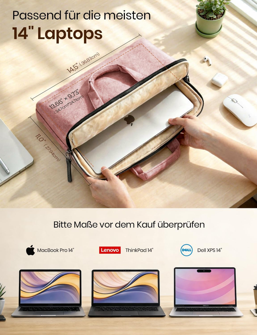 DOMISO Laptoptasche 14 zoll Laptop Tasche Notebook Tasche Laptop Bag für 14 Zoll HP Lenovo Dell XPS