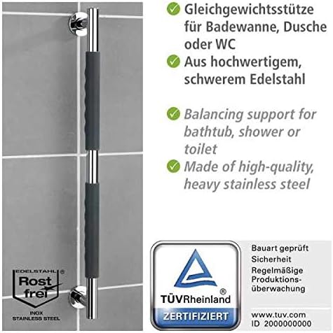 WENKO Edelstahl Wandhaltegriff Secura 65,5 cm - Bad-Sicherheitsgriff für Badewanne oder WC, Silikon,