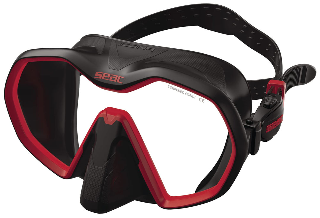Seac Icona, rahmenlose Einglas-Tauchmaske, 100% Made in Italy schwarz/rot, schwarz/rot
