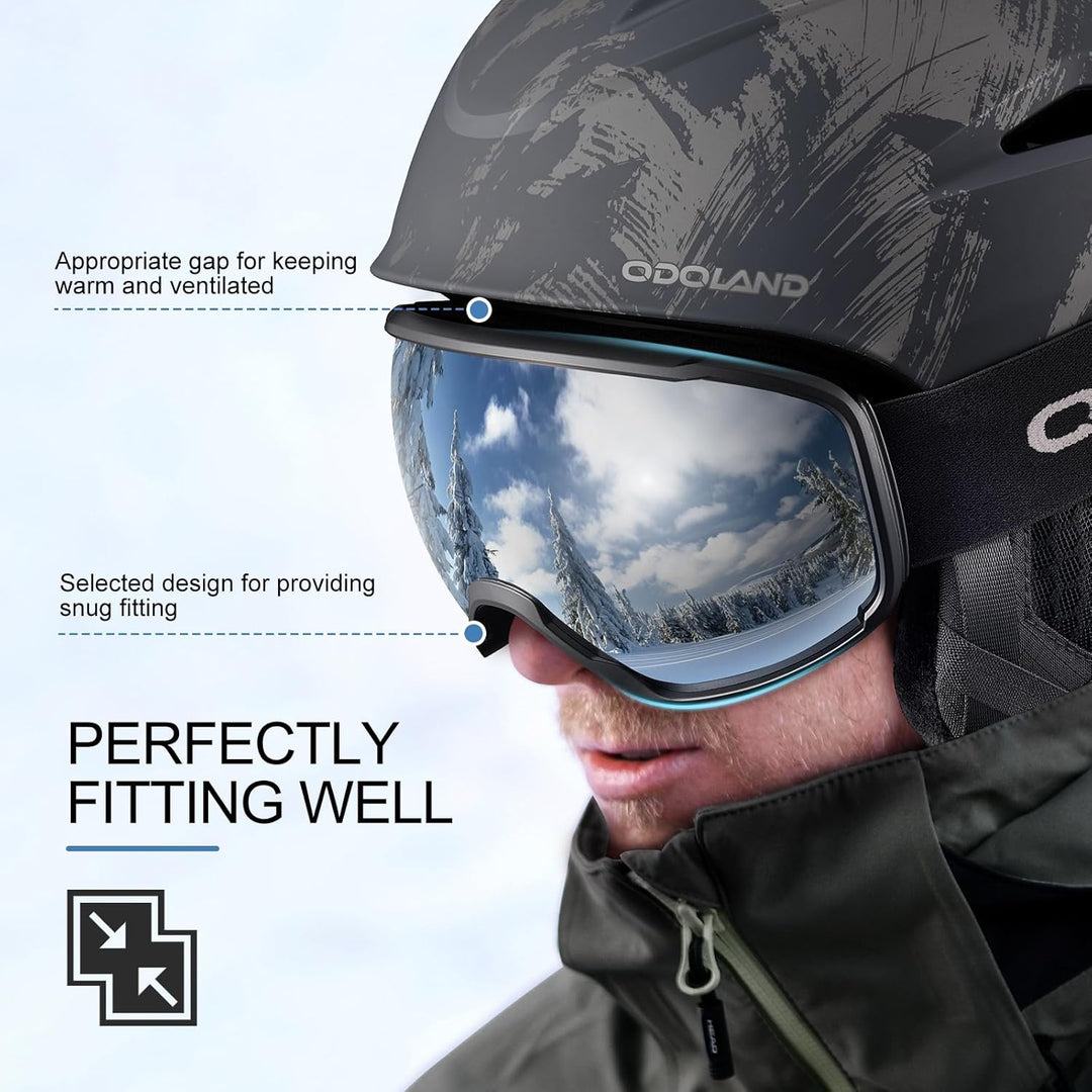 Odoland Skihelm mit Skibrille für Skifahren und Snowboard, Einstellbare Grössenverstellbar, mit Ohre