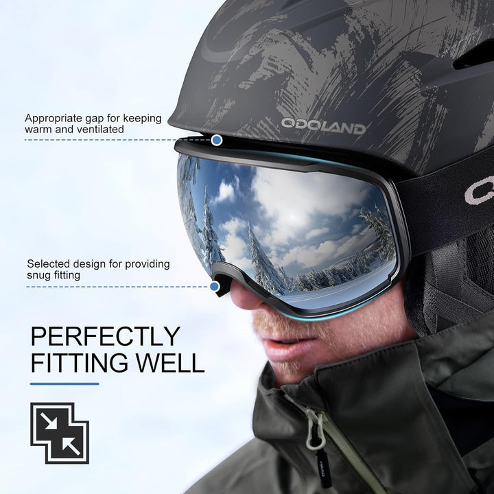 Odoland Skihelm mit Skibrille für Skifahren und Snowboard, Einstellbare Grössenverstellbar, mit Ohre
