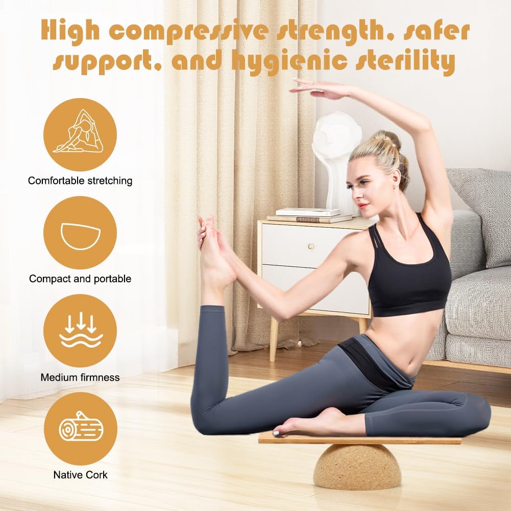 CEWROM Balance Board Kork Halbkugel, Rutschfestes Balance Halbkugel, Fitness Gleichgewichtstrainer E