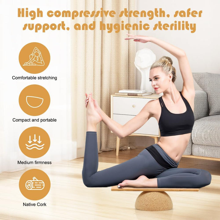 CEWROM Balance Board Kork Halbkugel, Rutschfestes Balance Halbkugel, Fitness Gleichgewichtstrainer E