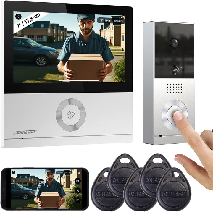 Somikon WLAN Türsprechanlage: WLAN-Full-HD-Video-Gegensprechanlage mit 17,8-cm-Touchscreen (7"), App