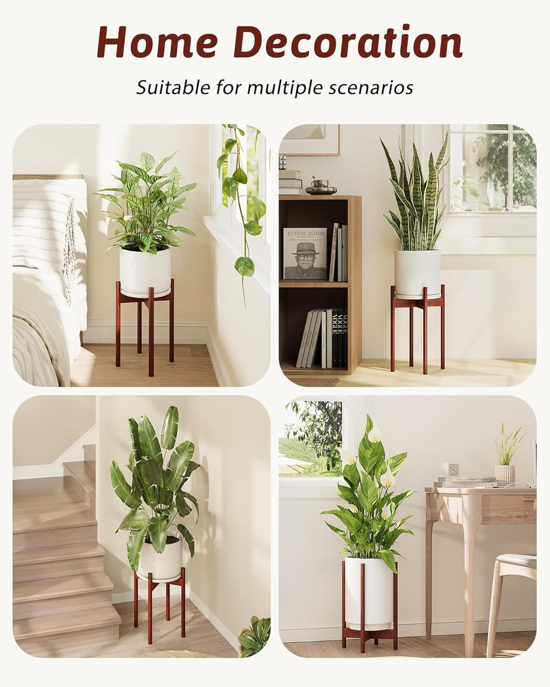 Bamworld Pflanzenständer Indoor Einstellbar, Bambus Blumentopf Ständer 20-30 cm, Pflanzenhocker Holz