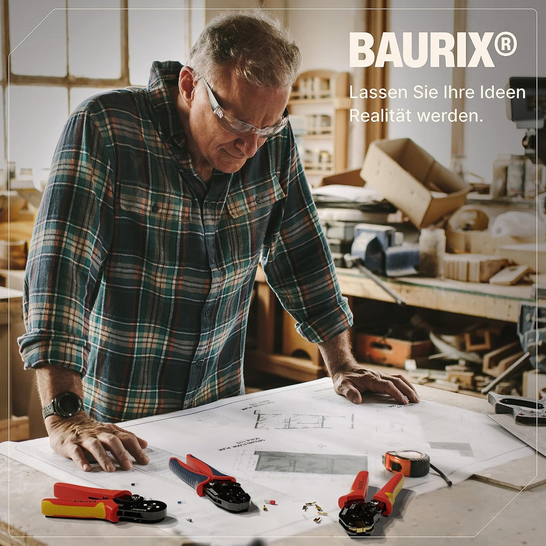 BAURIX® Crimpzange I Krimpzange für 0,50-2,50 mm² Steckverbinder I Crimpzange einzeln I Crimp Zange